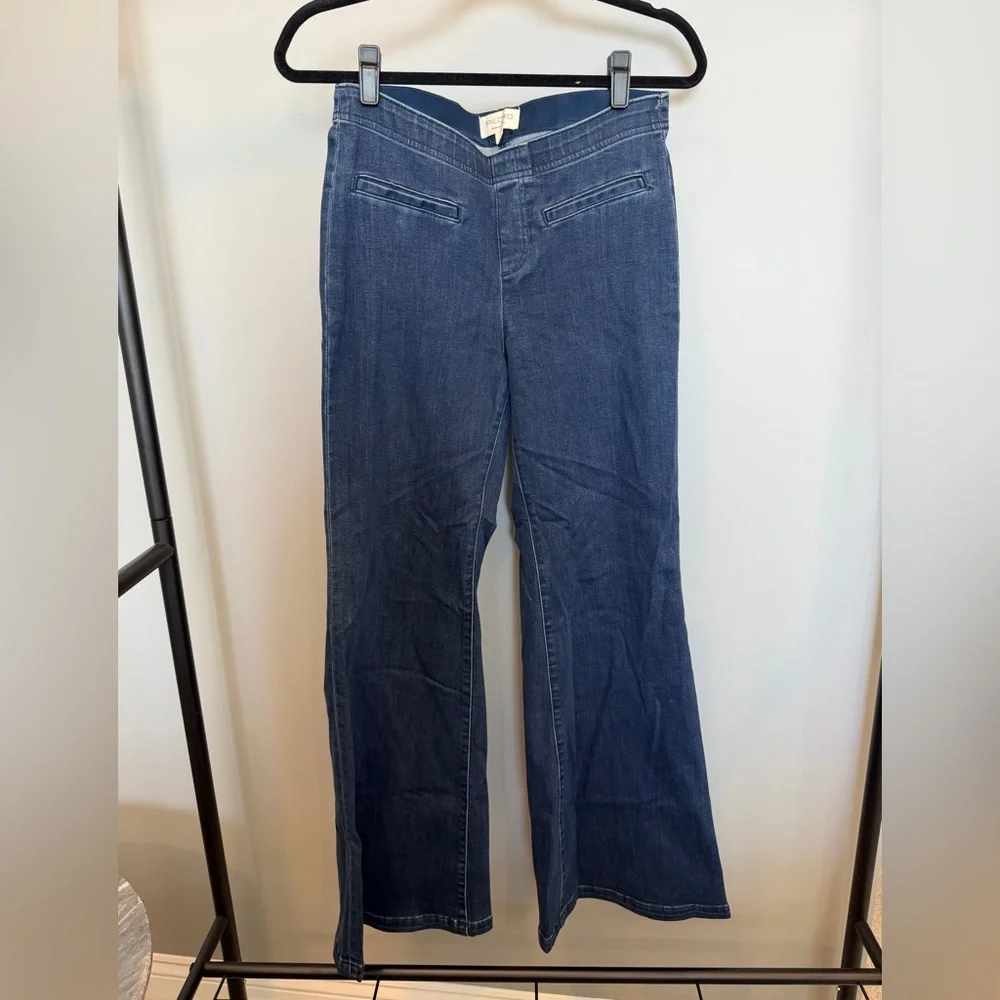 Pilcro Dark Blue Flared Wide-Leg Jeans